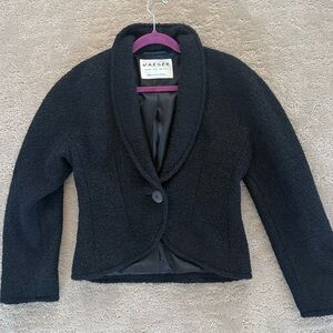 Vintage Jaeger Black Boucle Cropped Blazer Made in Great Britain 8 NWOT